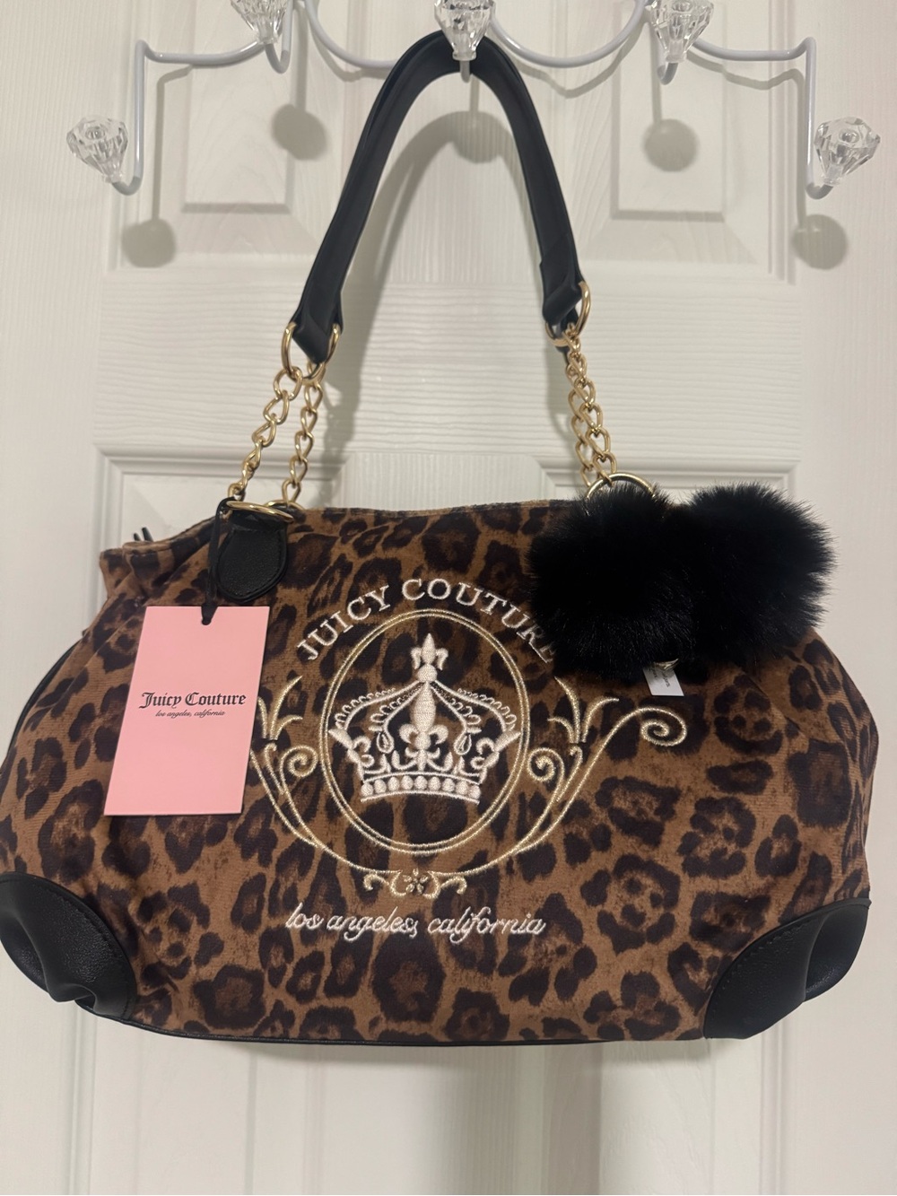 Juicy Couture Leopard Print Shoulder Bag with Black Handles